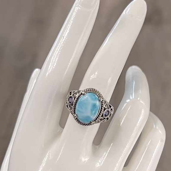 Larimar and Tanzanite Sterling Silver Ring - Picture 4 of 12